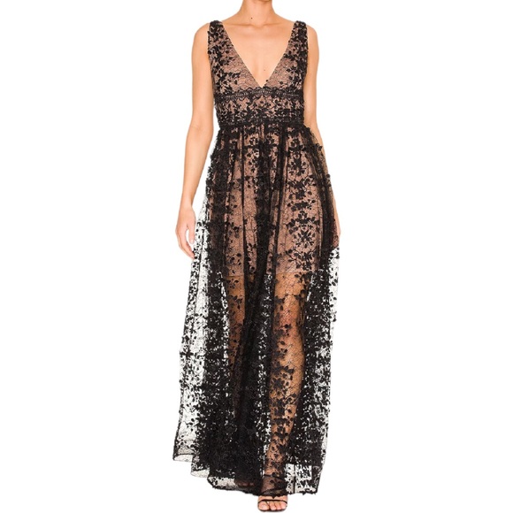 Bronx and Banco Dresses & Skirts - Bronx and Banco Megan Lace Maxi Dress V-Neck Sleeveless Black Noir Size Medium